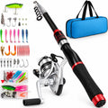 Fishing Pole Set, 5.2FT Compact Telescopic Fishing Rod and Reel Combo with Complete Tackle Lures, Travel Carry Bag All-in-One Fishing Gear f