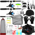 Telescopic Fishing Rod and Reel Combo 2 Pcs Collapsible Fishing Pole Kit with Plier Lip Gripper Lures Carrier Bag Pre-Loaded Spinning Reel f