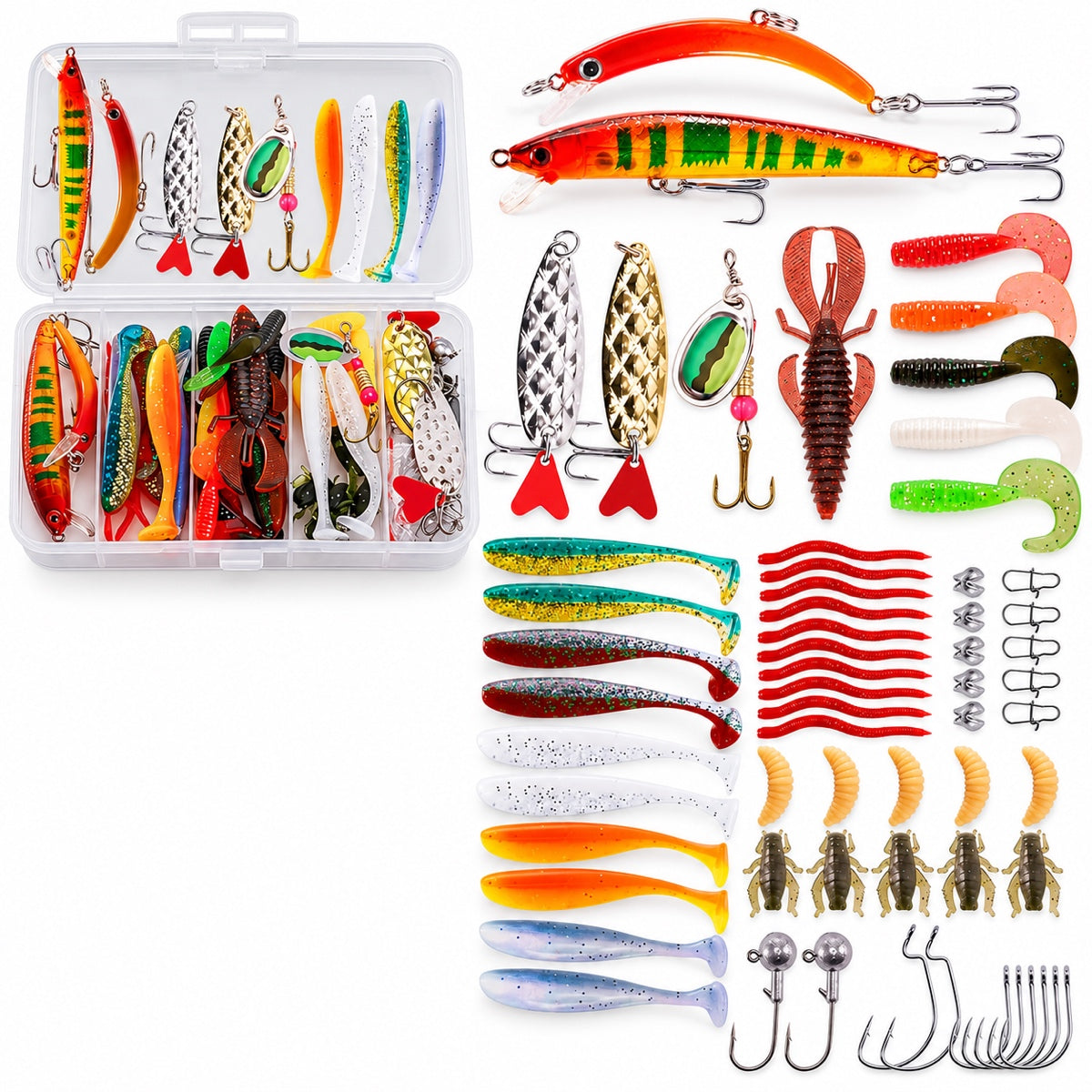 Fishing Lures - Fishing Tackle kit with Fishing Spoons, Swim Bait, Jerk baits, Lure & Fishing Accessories, Bass Fishing Kit Also for Trout, 