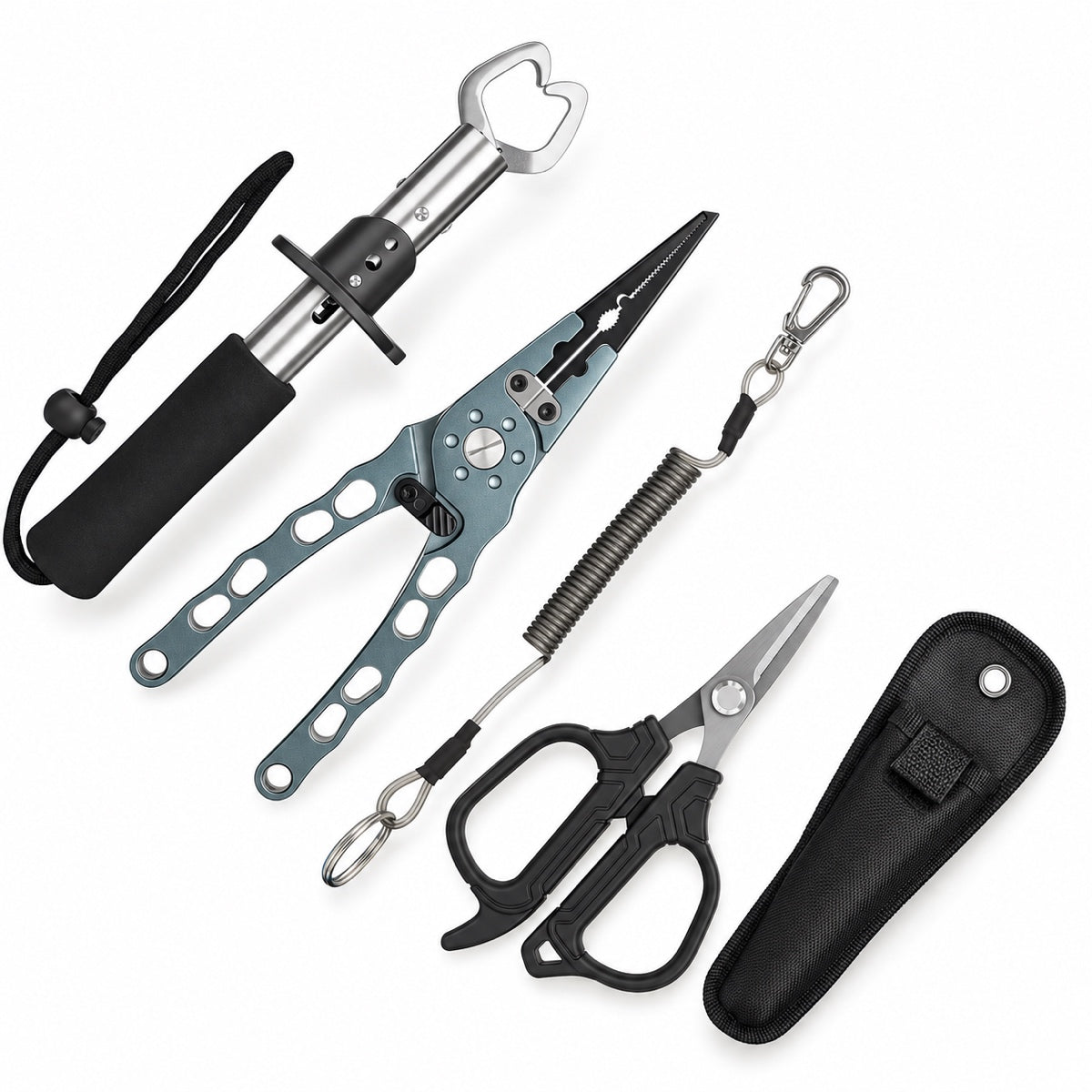 Fishing Tool Set - Fishing Gear - Fishing Pliers with Lanyard and Protective Sheaths, Fish Lip Gripper, Fishing Scissors - All-in-One Fishin